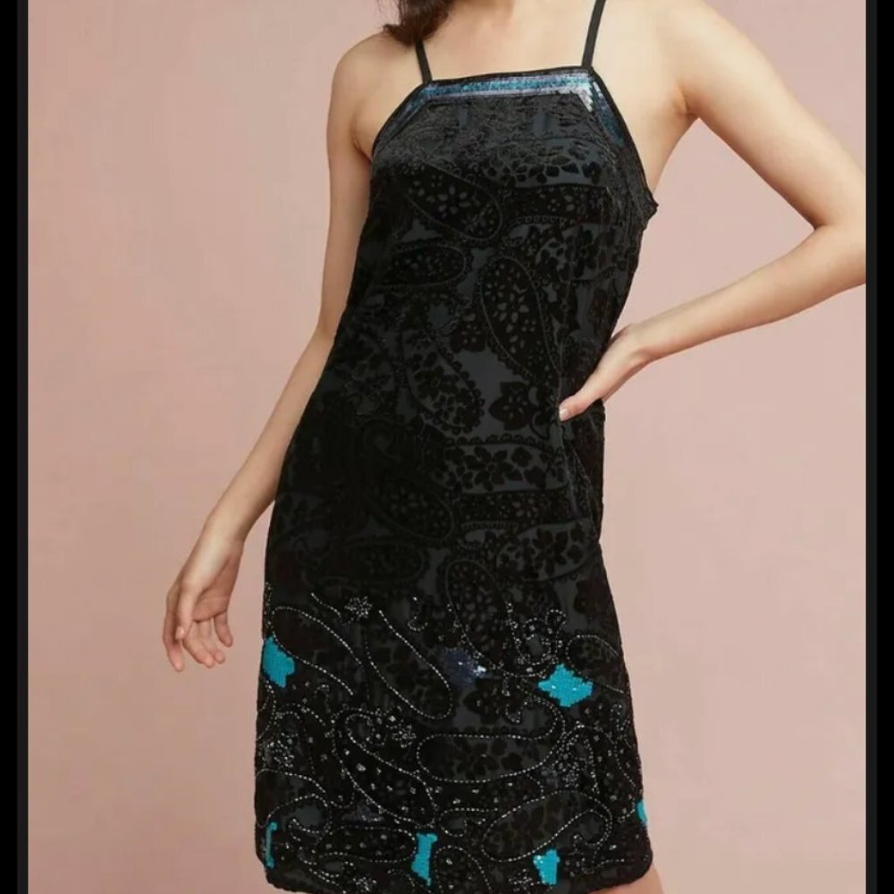 Anthropologie Dress Cocktail Sequined Dress Little Black Dress New With Tags